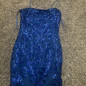 Windsor Blue Sequin Spaghetti Strap Bodycon Mini Dress